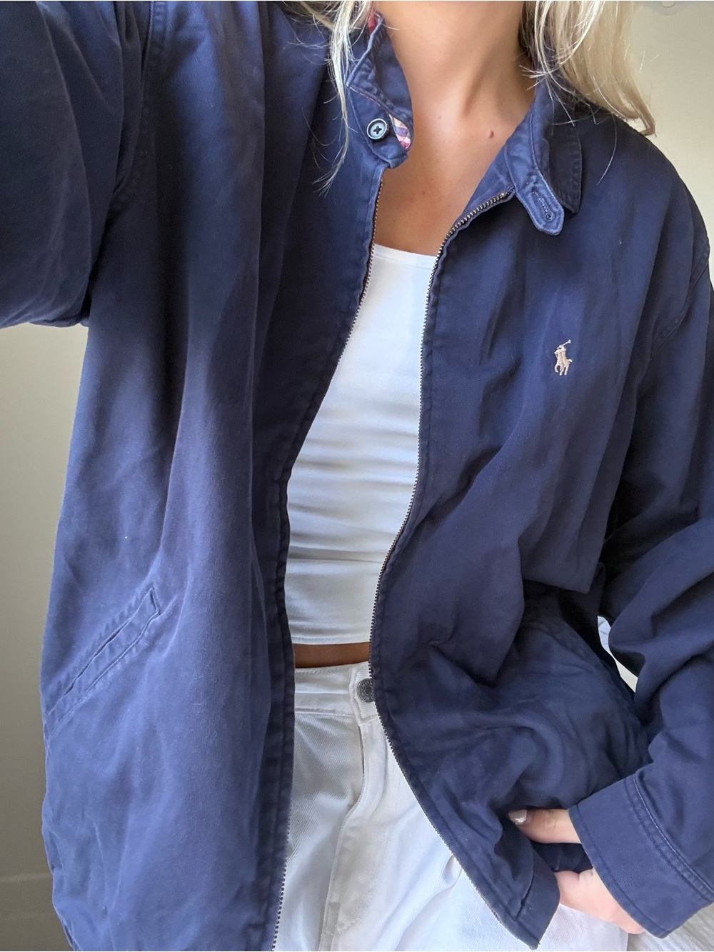 Vintage Polo by Ralph Lauren Navy Zip-Front Bomber harrington Jacket